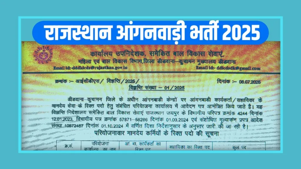 राजस्थान आंगनवाड़ी भर्ती 2025 Rajasthan Anganwadi Bharti 2025