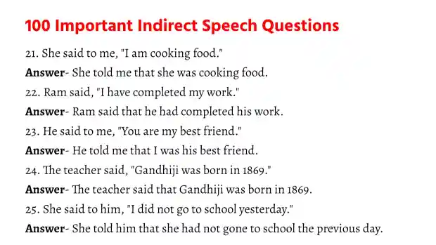 RBSE Class 10 Indirect Speech Questions Answers